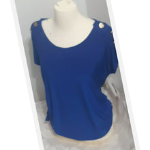 Load image into Gallery viewer, Cobalt Blue Short Sleeve Blouse Size Lg
