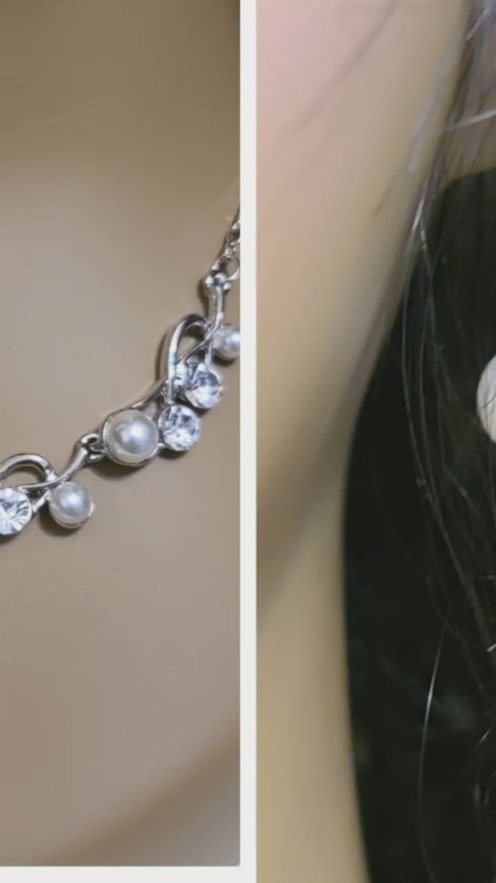 Silver, Rhinestone, and Pearl Necklace