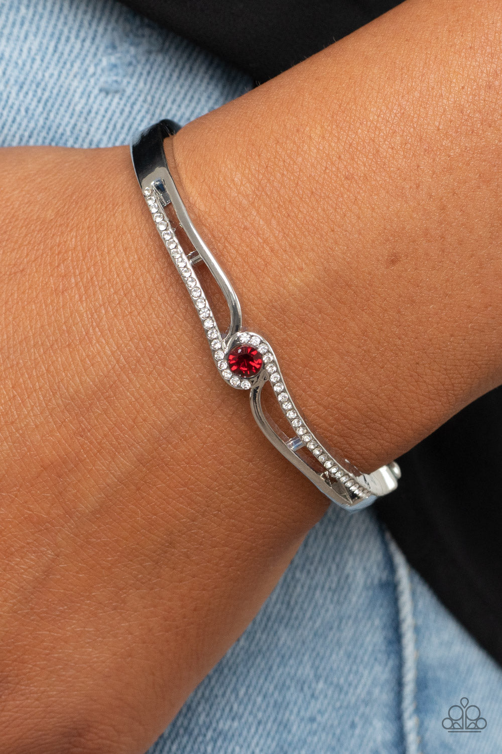 Top Shelf Shimmer - Silver with Red Accent Bracelet