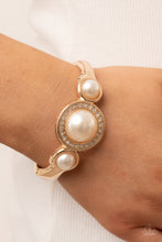 Load image into Gallery viewer, Gold Rhinestone and Pearl Hinged Closure Bracelet
