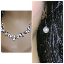 Load image into Gallery viewer, Silver, Rhinestone, and Pearl Necklace
