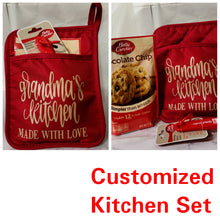 Load image into Gallery viewer, Custom Pot Holder Kitchen Set-Red &quot;Grandma&#39;s Kitchen&quot;
