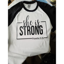 Load image into Gallery viewer, &quot;She Is Strong&quot; Baseball T-Shirt
