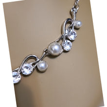 Load image into Gallery viewer, Silver, Rhinestone, and Pearl Necklace
