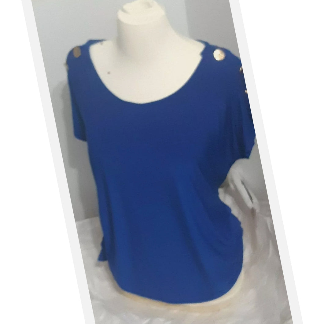 Cobalt Blue Short Sleeve Blouse Size Lg