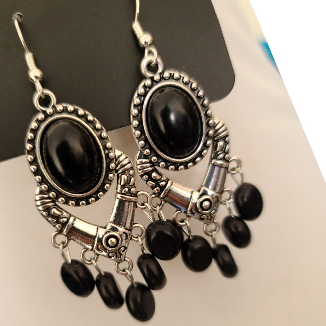Black and Silver Fashion Drop Earrings