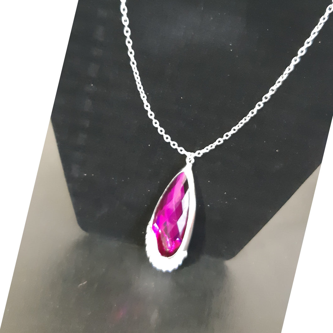 19in Silver Necklace with Fushia Pendant