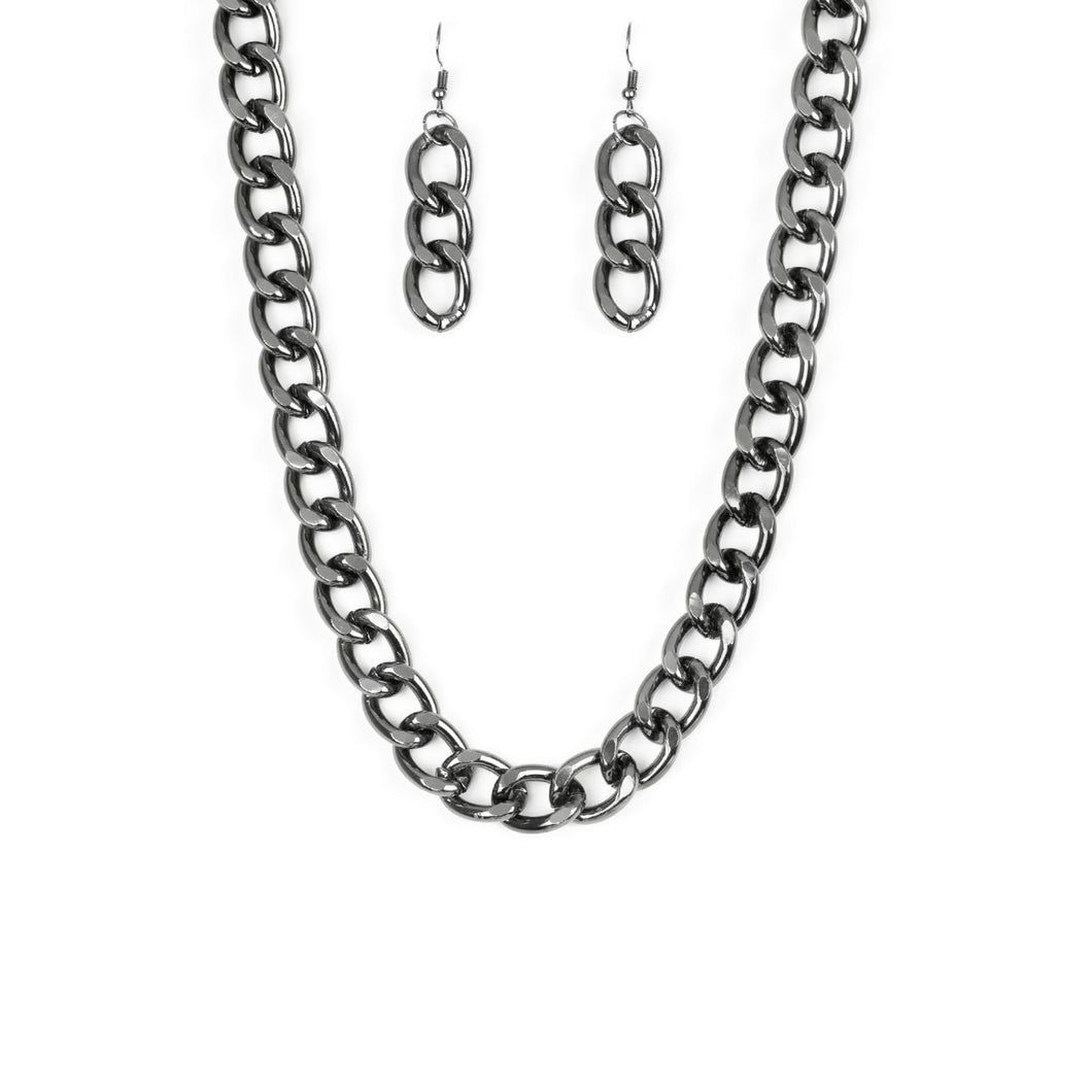 Heavyweight Blacksilver Necklace and Earring Set