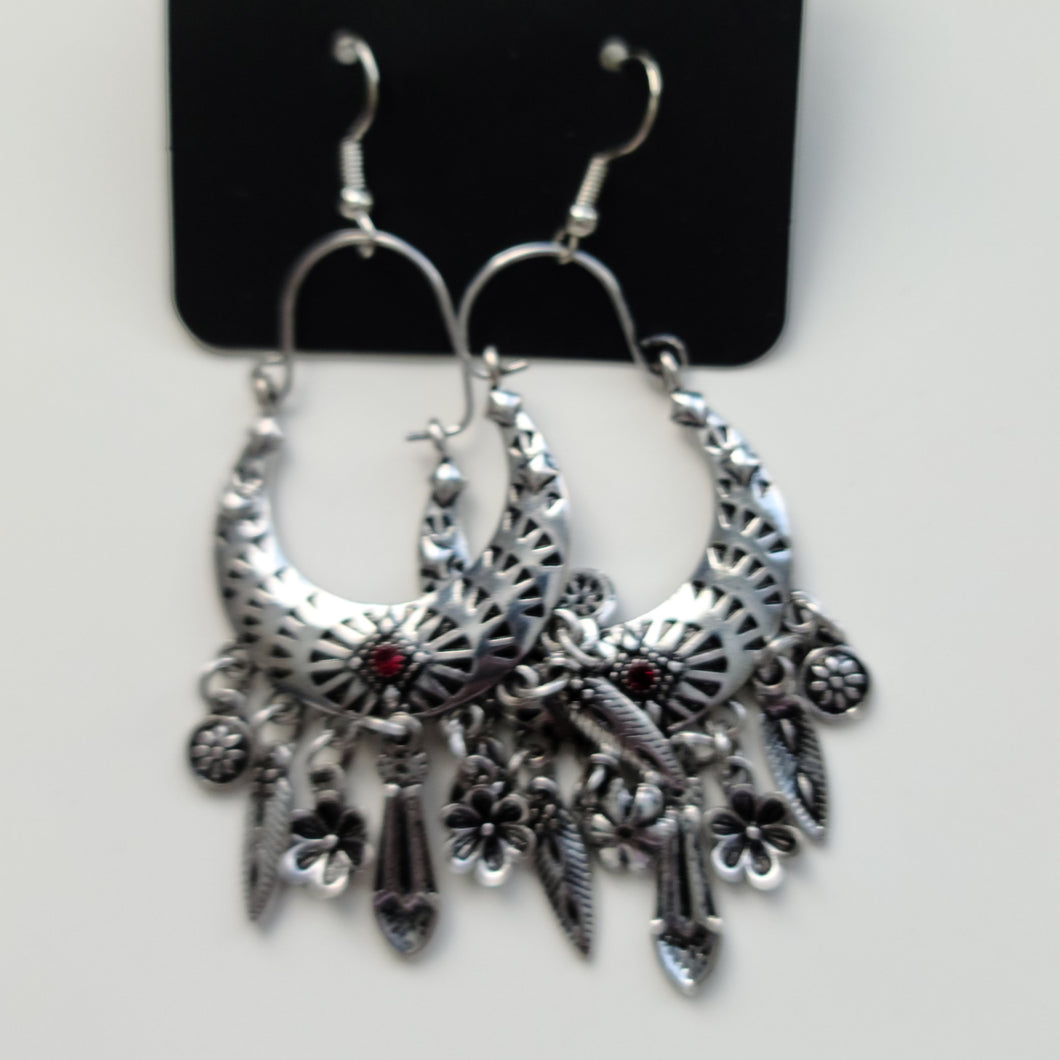 Silver Dangling Earrings with Hint of Red