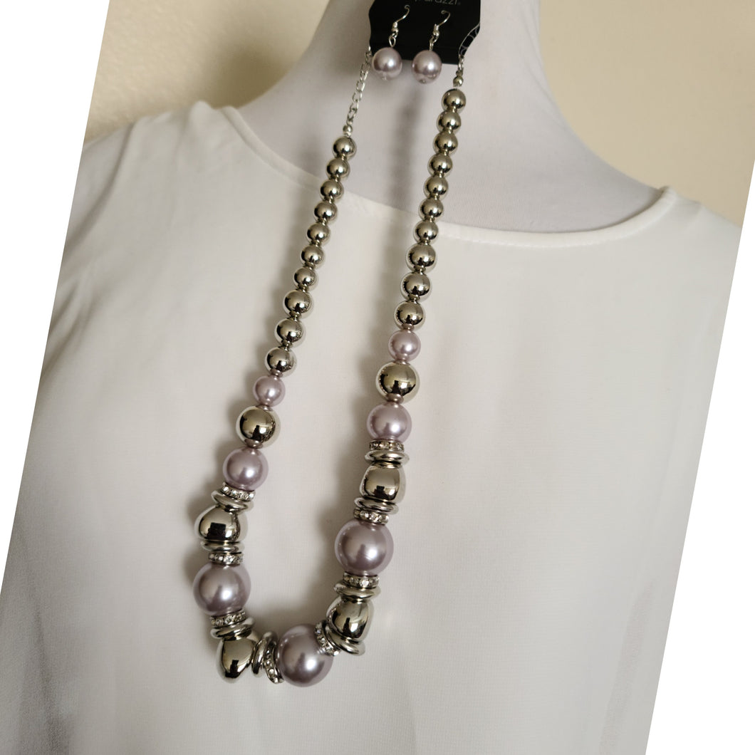 Pink, Silver and Rhinestone Necklace Set
