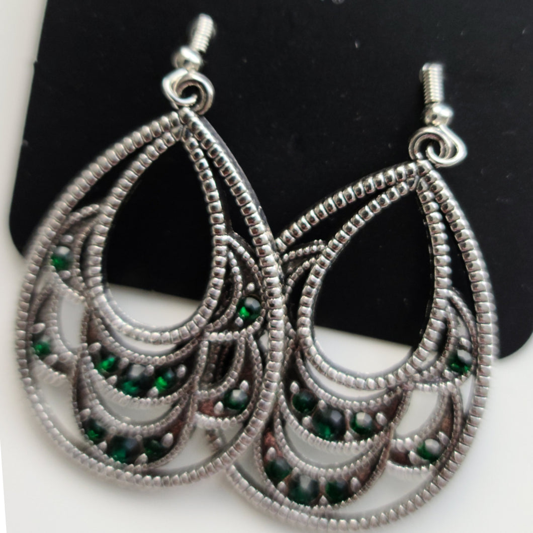 Silver Earrings with Green Accent