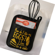 Load image into Gallery viewer, Custom Pot Holder Kitchen Set-Black &quot;How Do I like my Eggs?&quot;

