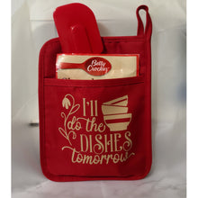 Load image into Gallery viewer, Custom Pot Holder Kitchen Set-Red &quot;I&#39;ll Do the dishes tomorrow&quot;
